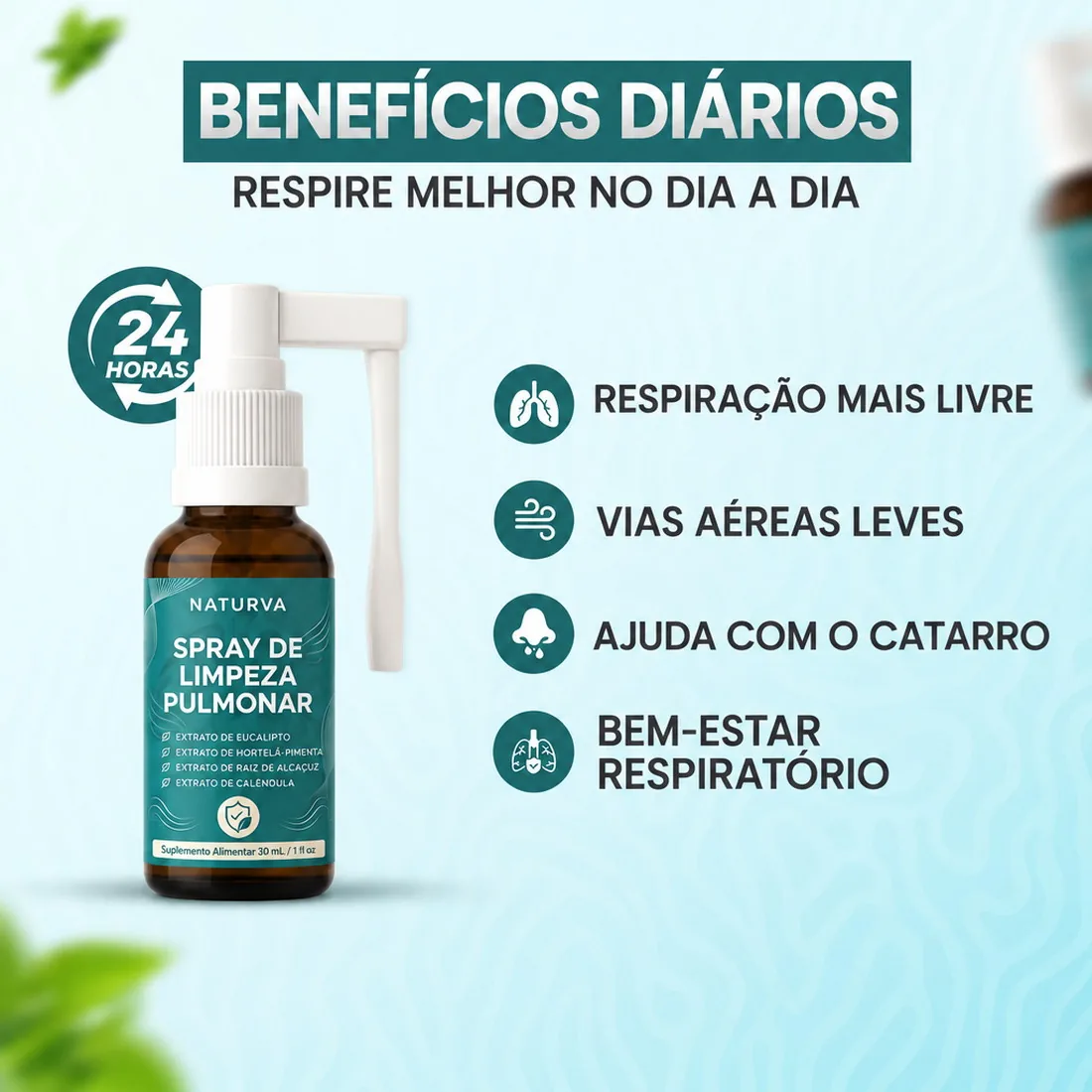 Benefícios diários do Naturva™ Spray de Limpeza Pulmonar