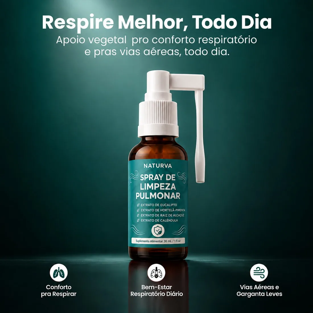 Como usar o Naturva™ Spray de Limpeza Pulmonar